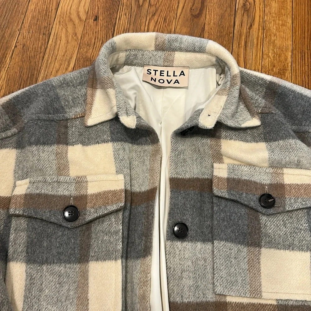 STELLA NOVA Emmy Joe Plaid Longline Coat jacket overshirt wool felt blend 10
